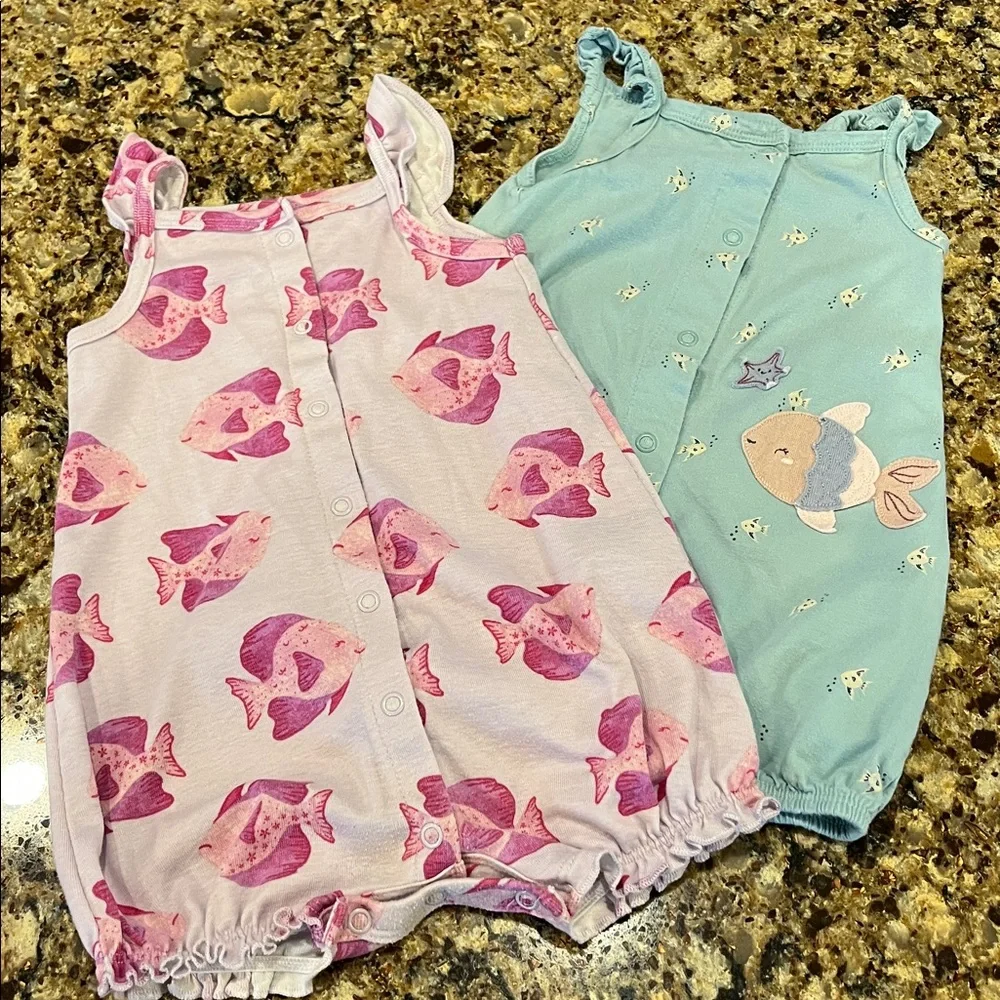 Set of 2 Carter’s Girls Fish Rompers, Size 18 Months